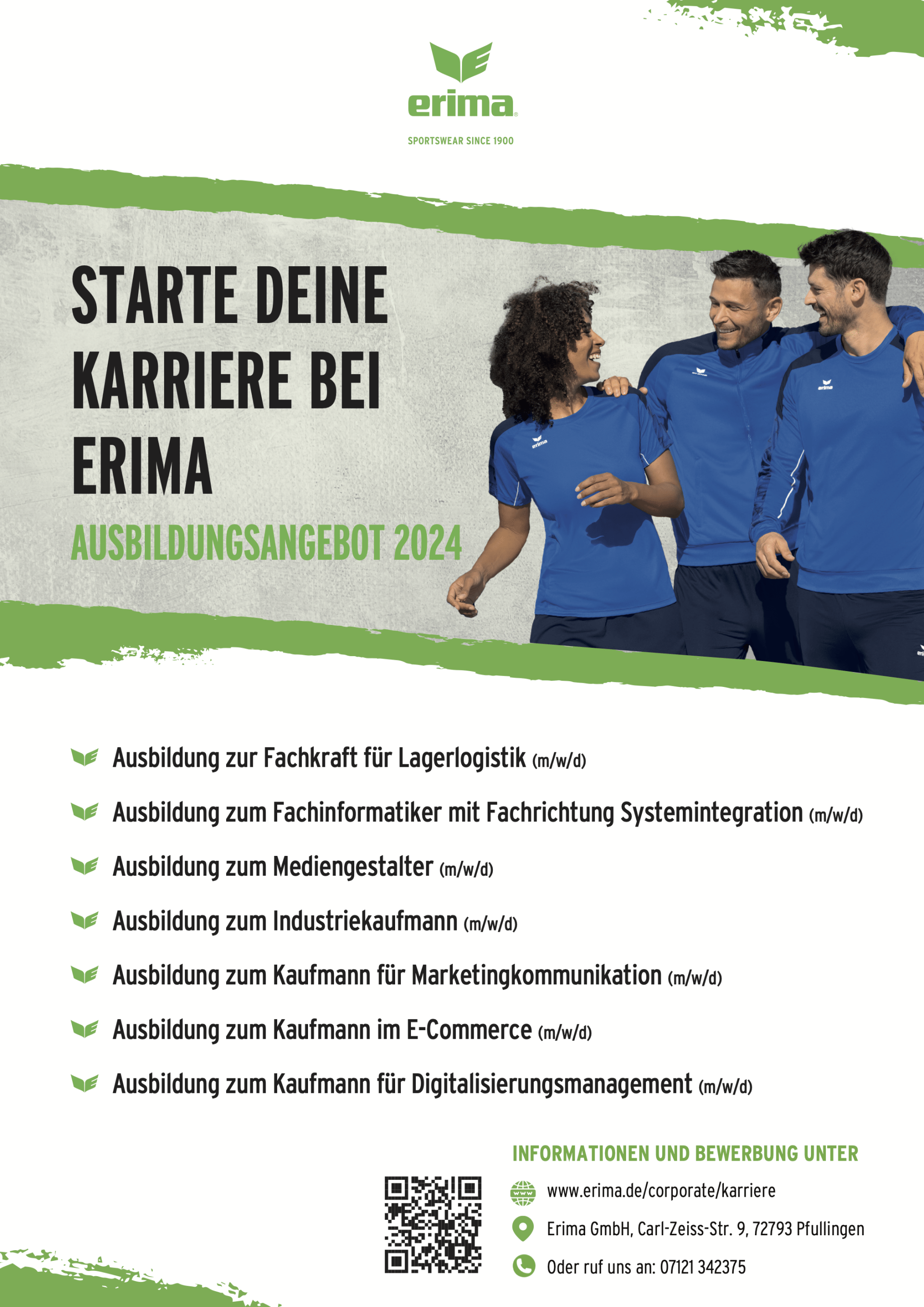 Ausbildungsangebote 2024 | Erima GmbH, Pfullingen