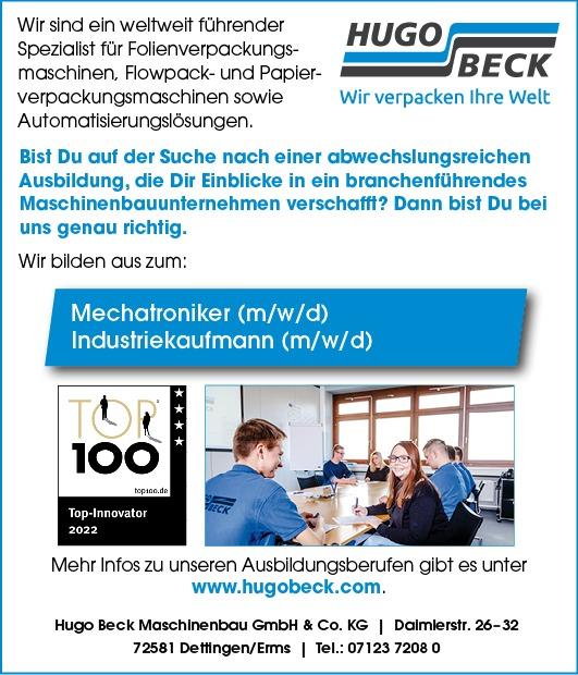 Industriekaufmann (m/w/d) Mechatroniker (m/w/d) | Hugo Beck Maschinenbau GmbH & Co. KG, Dettingen