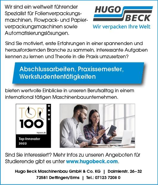 Bachelor-/Masterarbeit/Werkstudententätigkeit/Praxissemster | Hugo Beck Maschinenbau GmbH & Co. KG, Dettingen