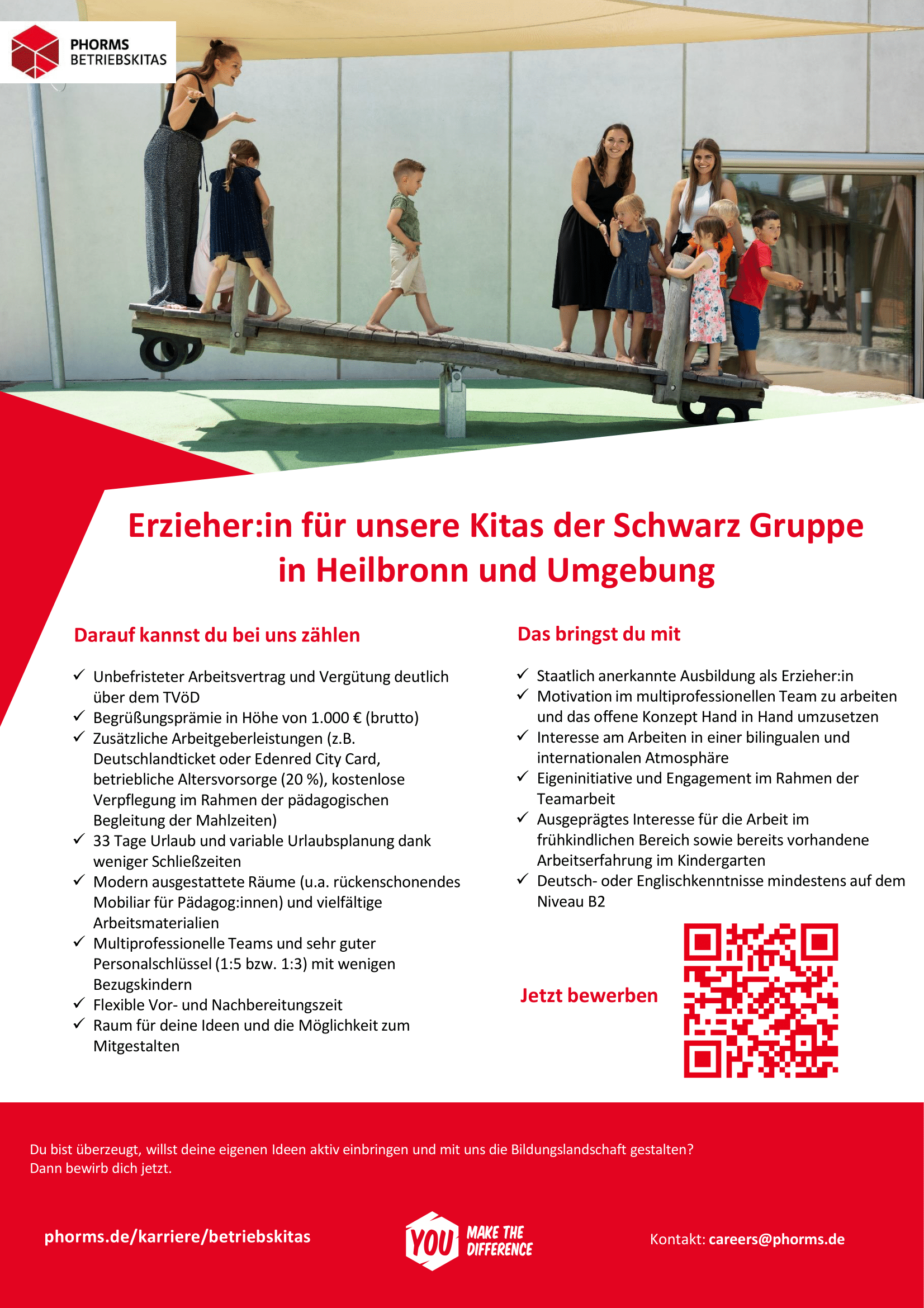 Erzieher:in für unsere Kitas der Schwarz Gruppe | Phorms Education, Erlenbach/Heilbronn